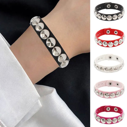 Punk Rivet Chain Leather Bracelet – Spiked Rock Wristband Cuff for Men & Women