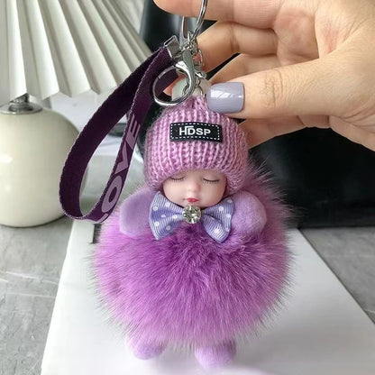 Cute Fluffy Sleepy Doll Keychain – Kawaii Plush Bag Charm Car Key Ring Gift