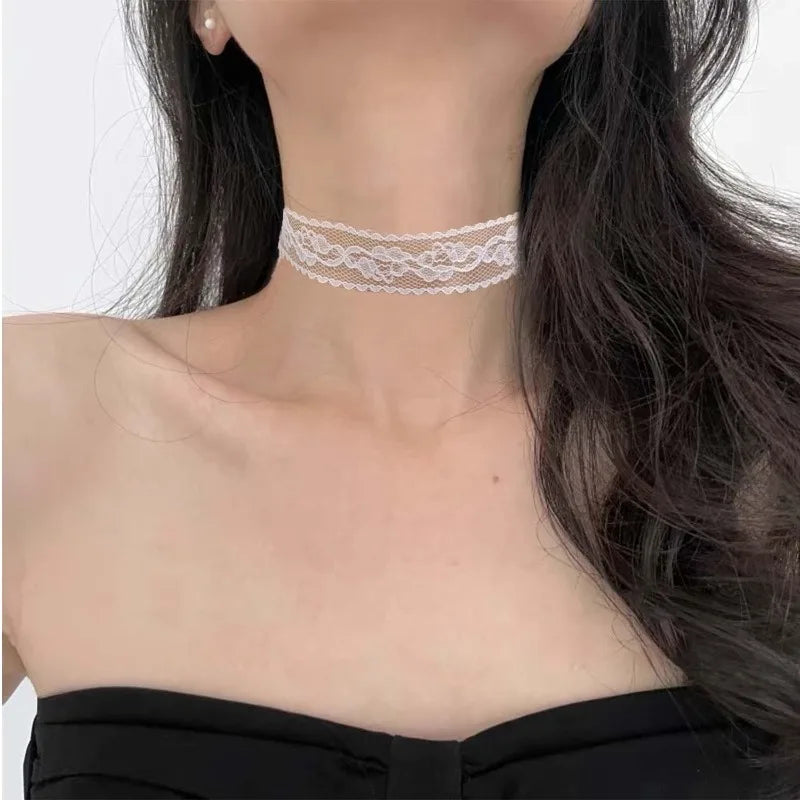 Black Lace Flower Choker Necklace - Harajuku Gothic Short Collar for Women & Girls