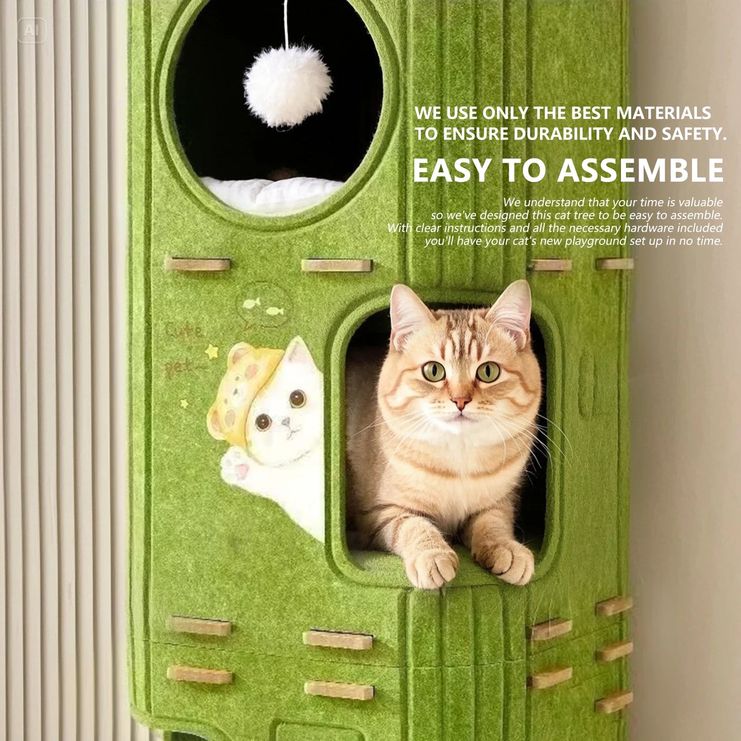 Three-Story Felt Cat Tree, With Scratching Boards And Comfortable Caves - Multi-Story Cat Apartment Tower