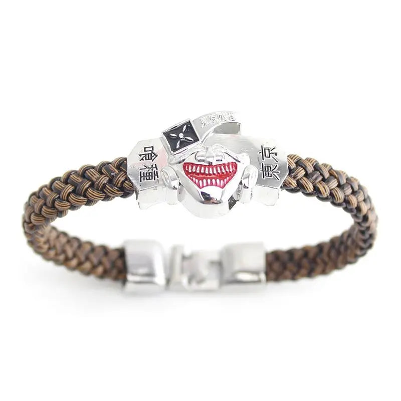 One Piece Luffy Straw Hat Skull Bracelet - Woven Leather Cord Anime Wristband for Fans