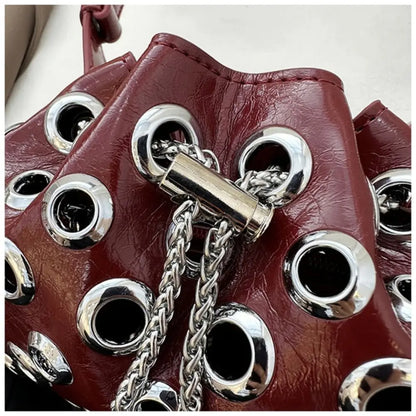 Punk Metal Stud Rivet Shoulder Bag – Y2K Gothic Chain Underarm Crossbody Handbag for Women
