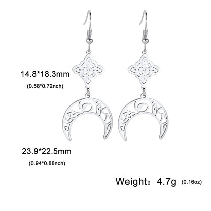 Goth Moon Phase Pentagram Earrings - Stainless Steel Witchy Dangle Jewelry