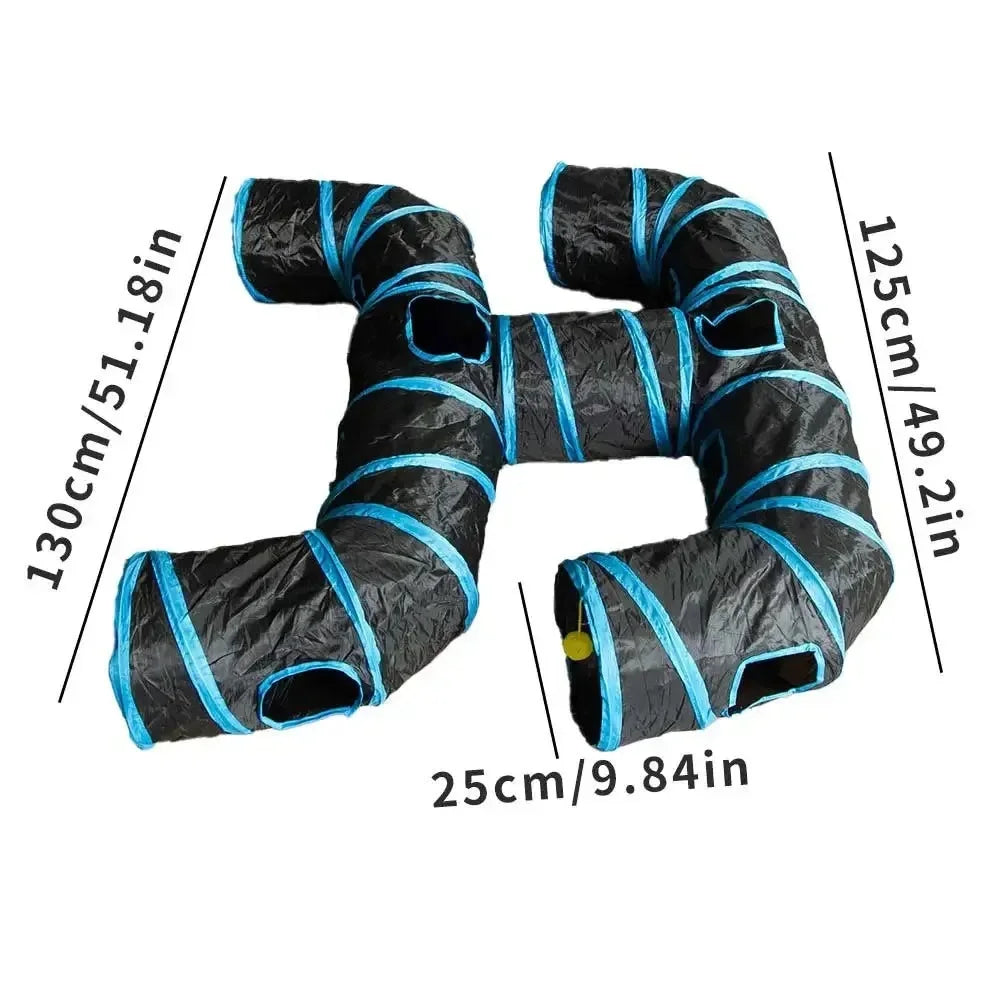Collapsible Cat Tunnel Toy – Blue & Black Pop-Up Play Tube and Hideaway for Indoor Kittens