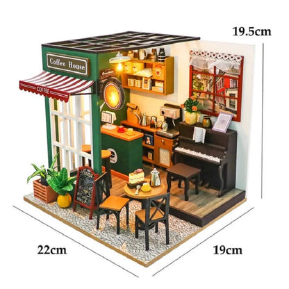DIY 3D Puzzle Wooden Miniature Dollhouse Building Kit - Handmade Coffee House Model Gift