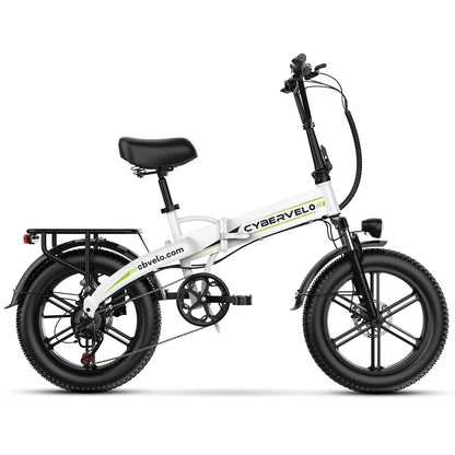 Cybervelo 1000W Folding Ebike 20" Fat Tire 48V 20AH Removable Battery 28+MPH 80 Miles 7-Speed Adult Electric Bike EK5