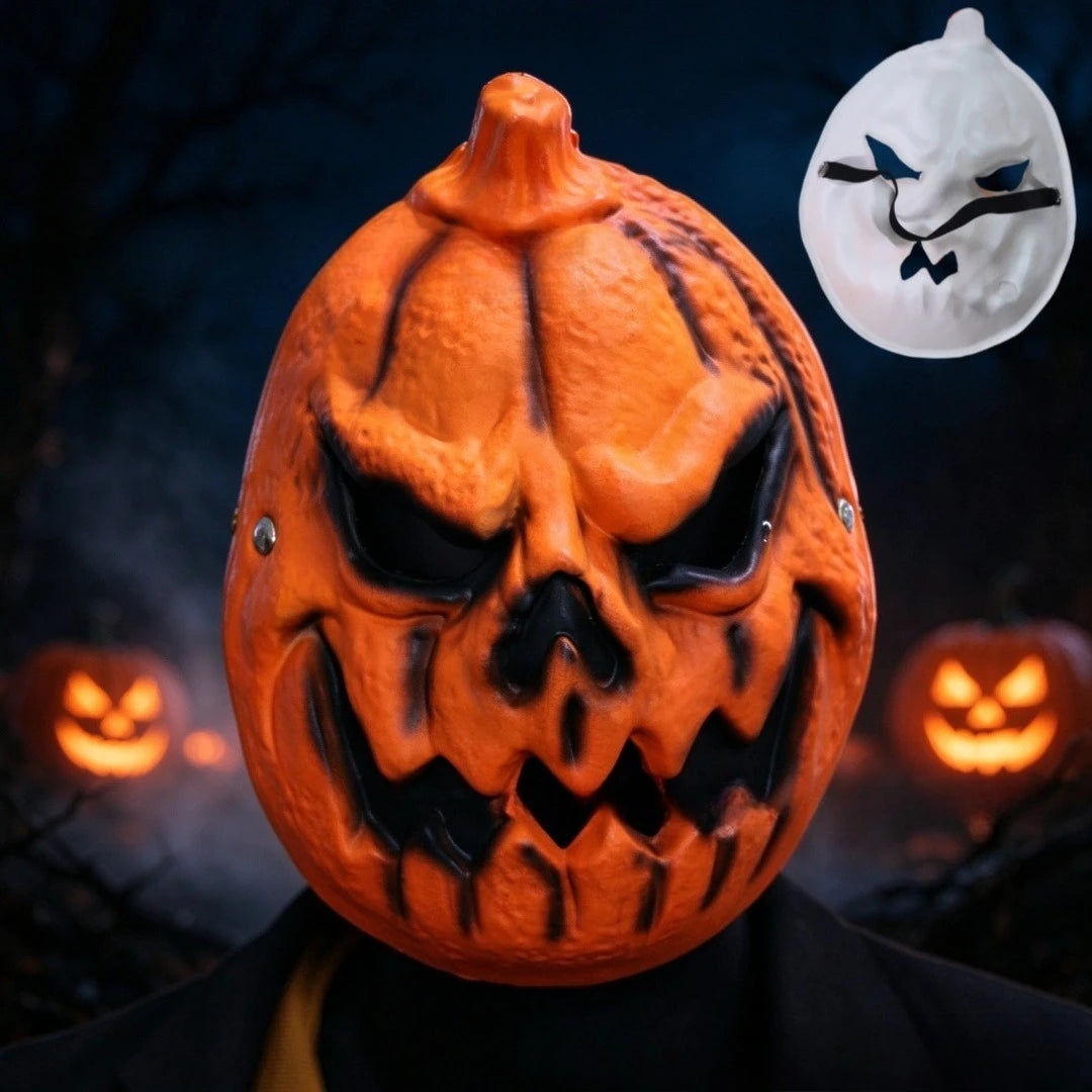 Halloween Devil Pumpkin Mask – Full Face Latex Costume Headwear