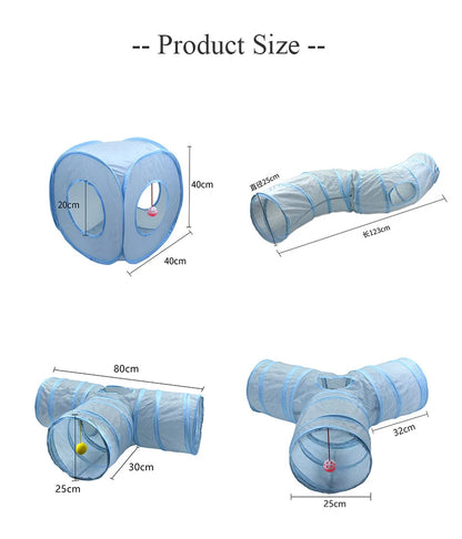 3-Way Foldable Cat Tunnel – Gray Pet Play Tube with Peep Hole for Kittens