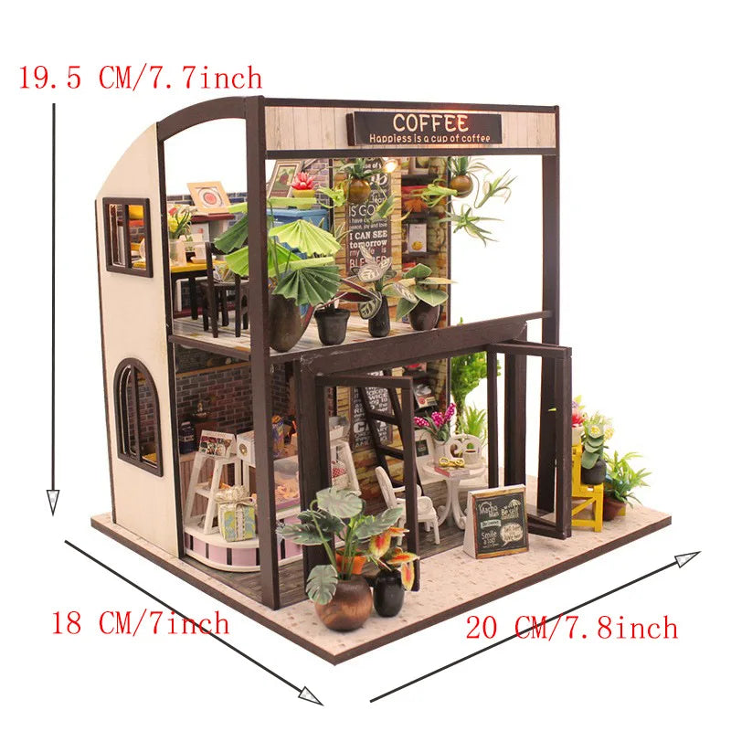 DIY 3D Puzzle Wooden Miniature Dollhouse Building Kit - Handmade Coffee House Model Gift