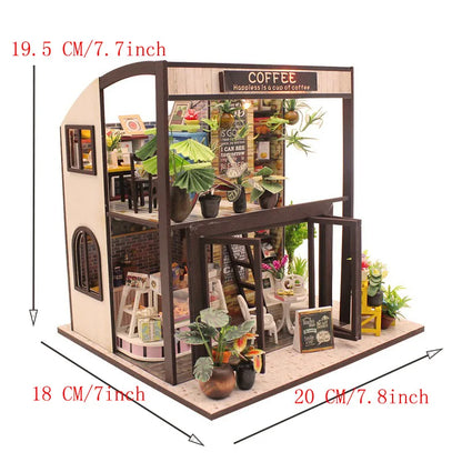 DIY 3D Puzzle Wooden Miniature Dollhouse Building Kit - Handmade Coffee House Model Gift