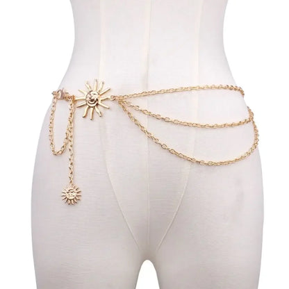Punk Hip Hop Sun Waist Chain Belt – Vintage Gold & Silver Metal High Waist Chain for Women