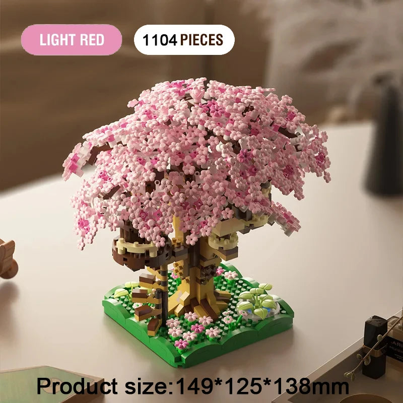Sakura Cherry Blossom Treehouse Building Block Set with LED Light - Mini Brick Model Gift