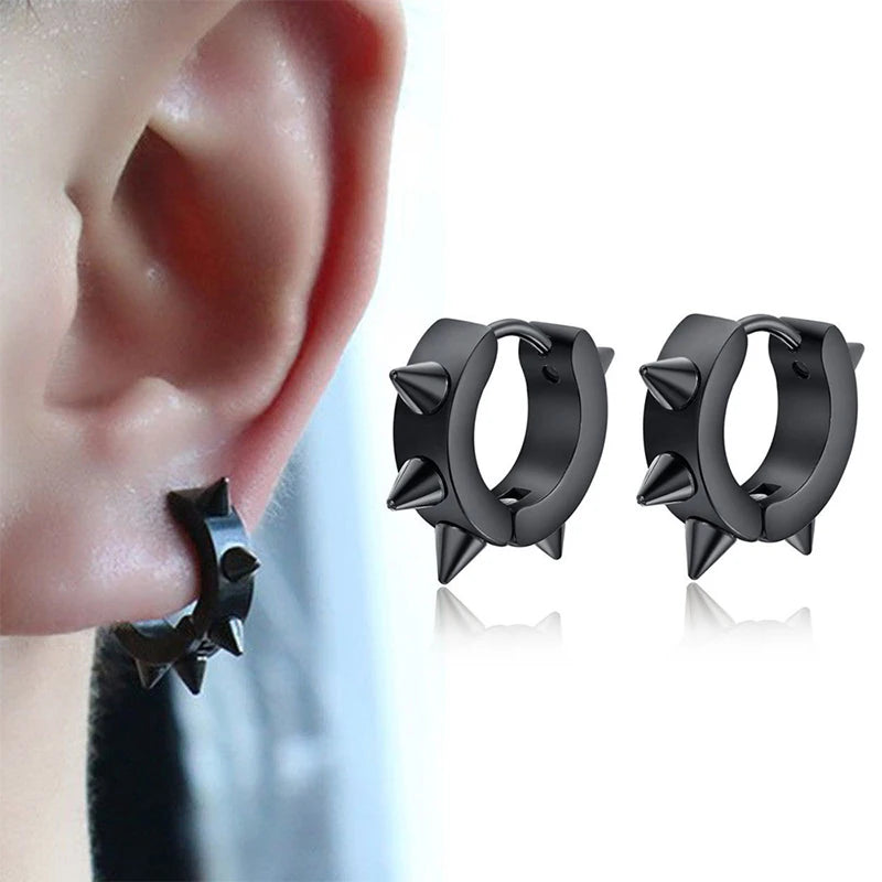 Spiky Thorn Stud Earrings - Punk Gothic Stainless Steel Ear Studs for Women and Men