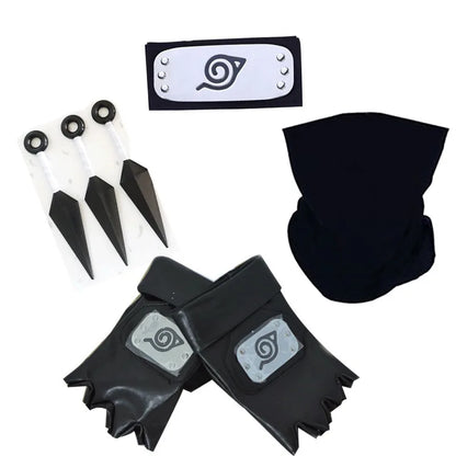 Naruto Kakashi Cosplay Accessory Set - Mask, Headband, Gloves and Kunai Props for Anime Fans