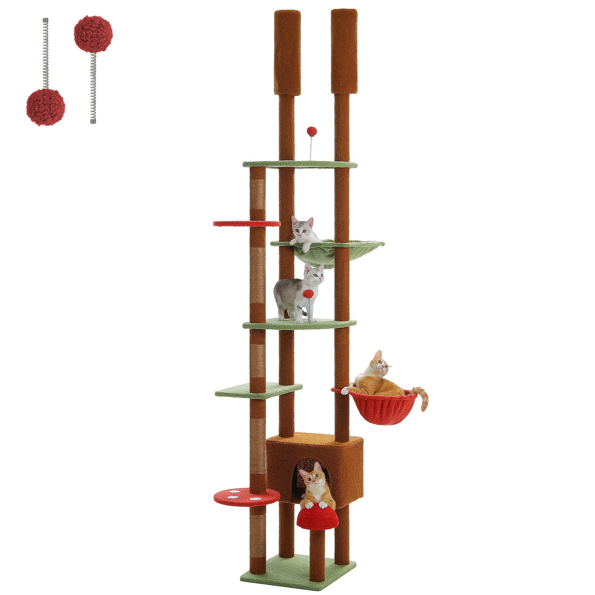 Cat Tree Floor to Ceiling Cat Tower Adjustable Height with Cat Condo Cozy Hammock and Scratching Post Tall Activity Tree Autumn Vibe