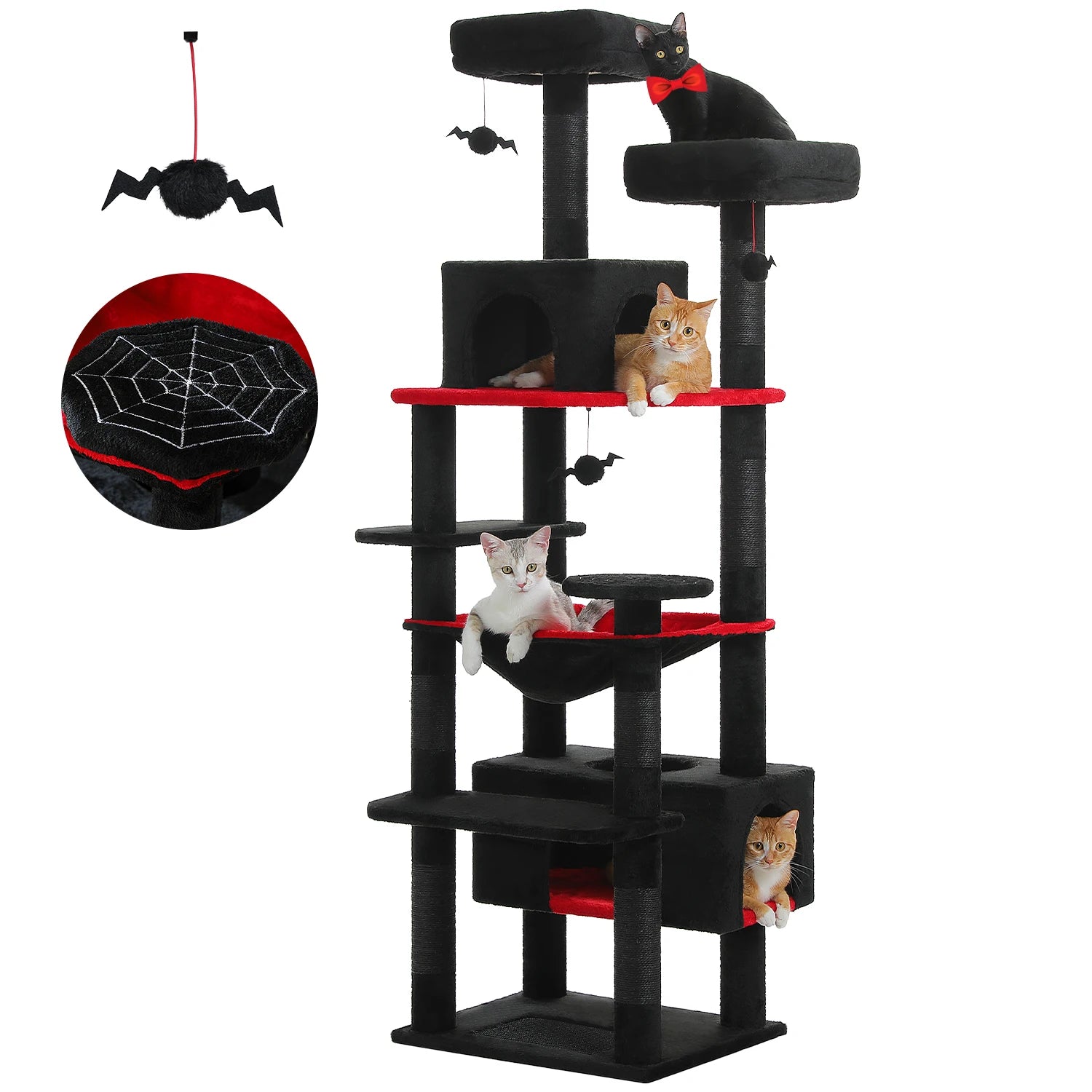 Large Cat Tree Tower with Hammock And Perches Sisal Scratching Posts Spacious Condos And Cat Toys for Indoor Cats Grey/Beige/Black