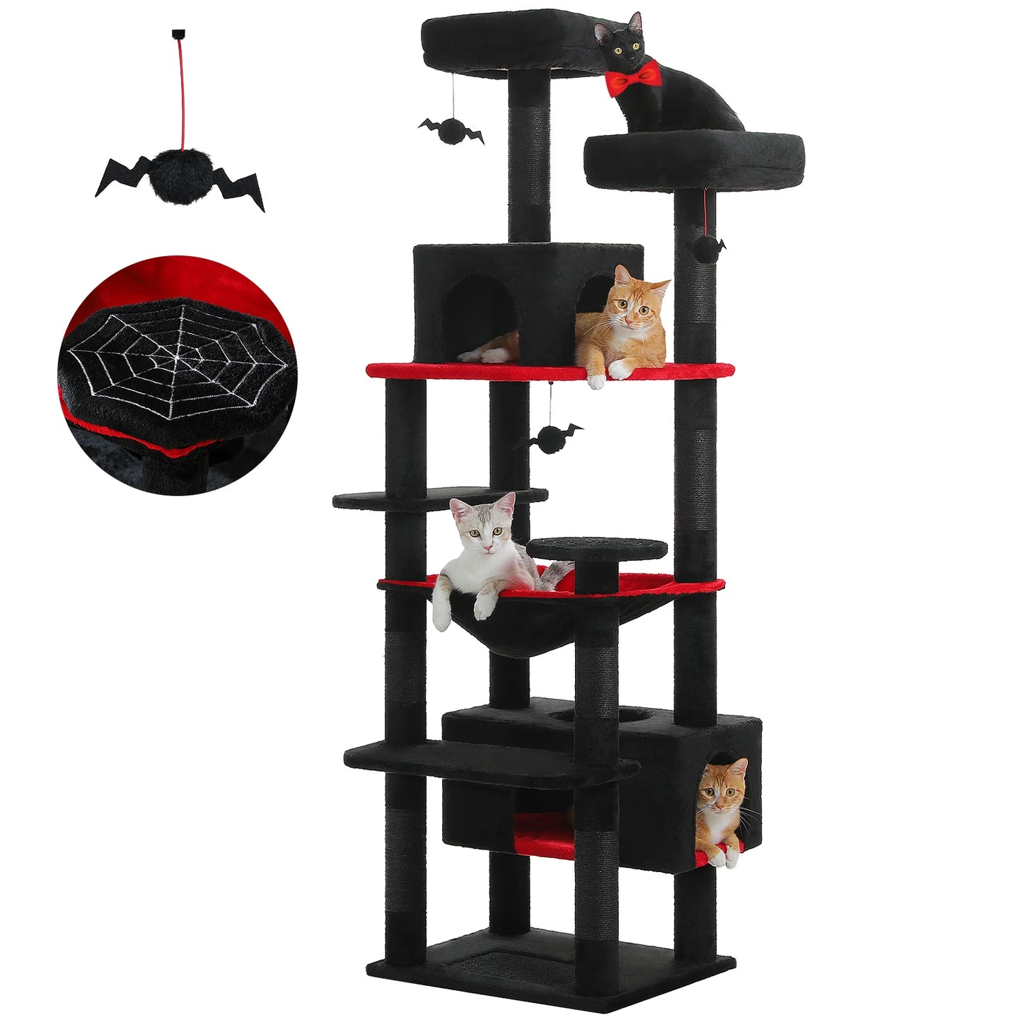Large Cat Tree Tower with Hammock And Perches Sisal Scratching Posts Spacious Condos And Cat Toys for Indoor Cats Grey/Beige/Black