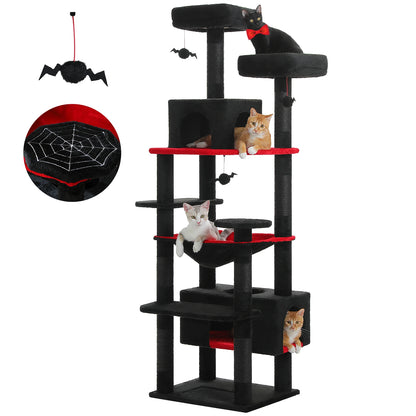 Large Cat Tree Tower with Hammock And Perches Sisal Scratching Posts Spacious Condos And Cat Toys for Indoor Cats Grey/Beige/Black