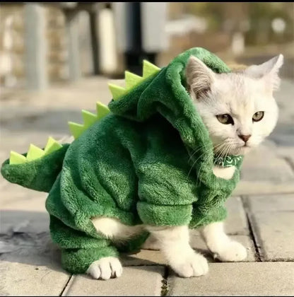 Dinosaur Costume Hoodie for Cats & Small Dogs – Cozy Fleece Halloween Sweater