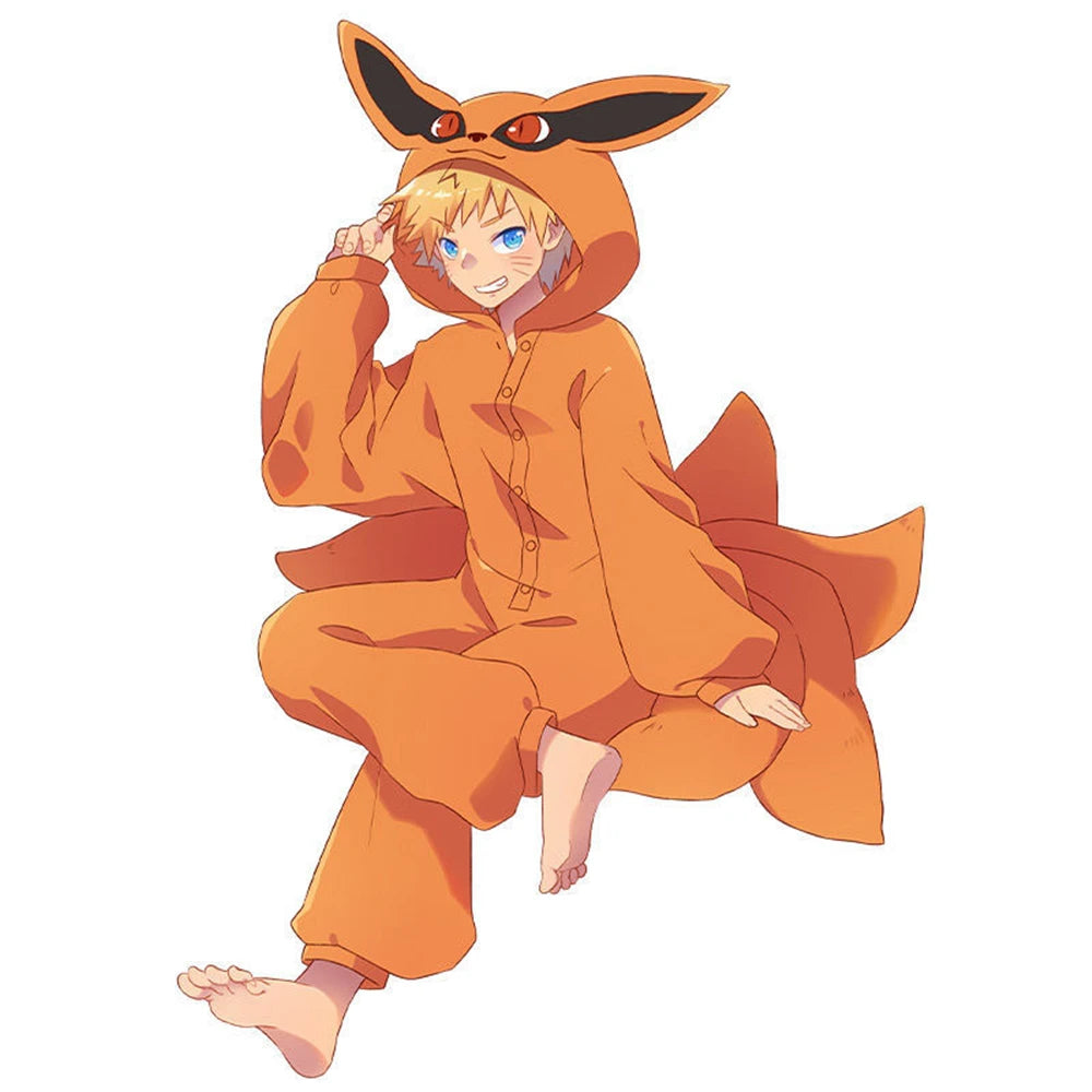 Anime Fox Kigurumi Onesie Pajamas – Adult Unisex Flannel Cosplay Jumpsuit