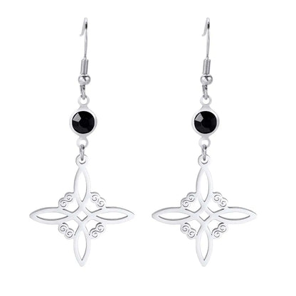 Goth Moon Phase Pentagram Earrings - Stainless Steel Witchy Dangle Jewelry