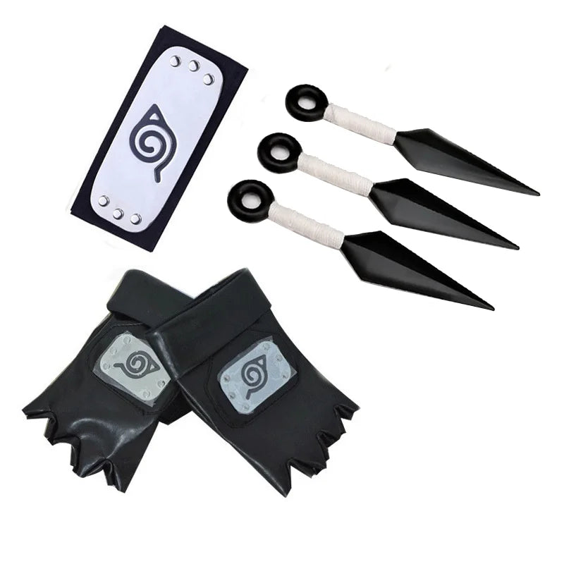 Naruto Kakashi Cosplay Accessory Set - Mask, Headband, Gloves and Kunai Props for Anime Fans