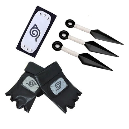 Naruto Kakashi Cosplay Accessory Set - Mask, Headband, Gloves and Kunai Props for Anime Fans