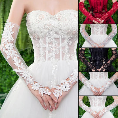 Gothic Lolita Lace Fingerless Gloves Women Y2K Sun Block Oversleeve Mittens