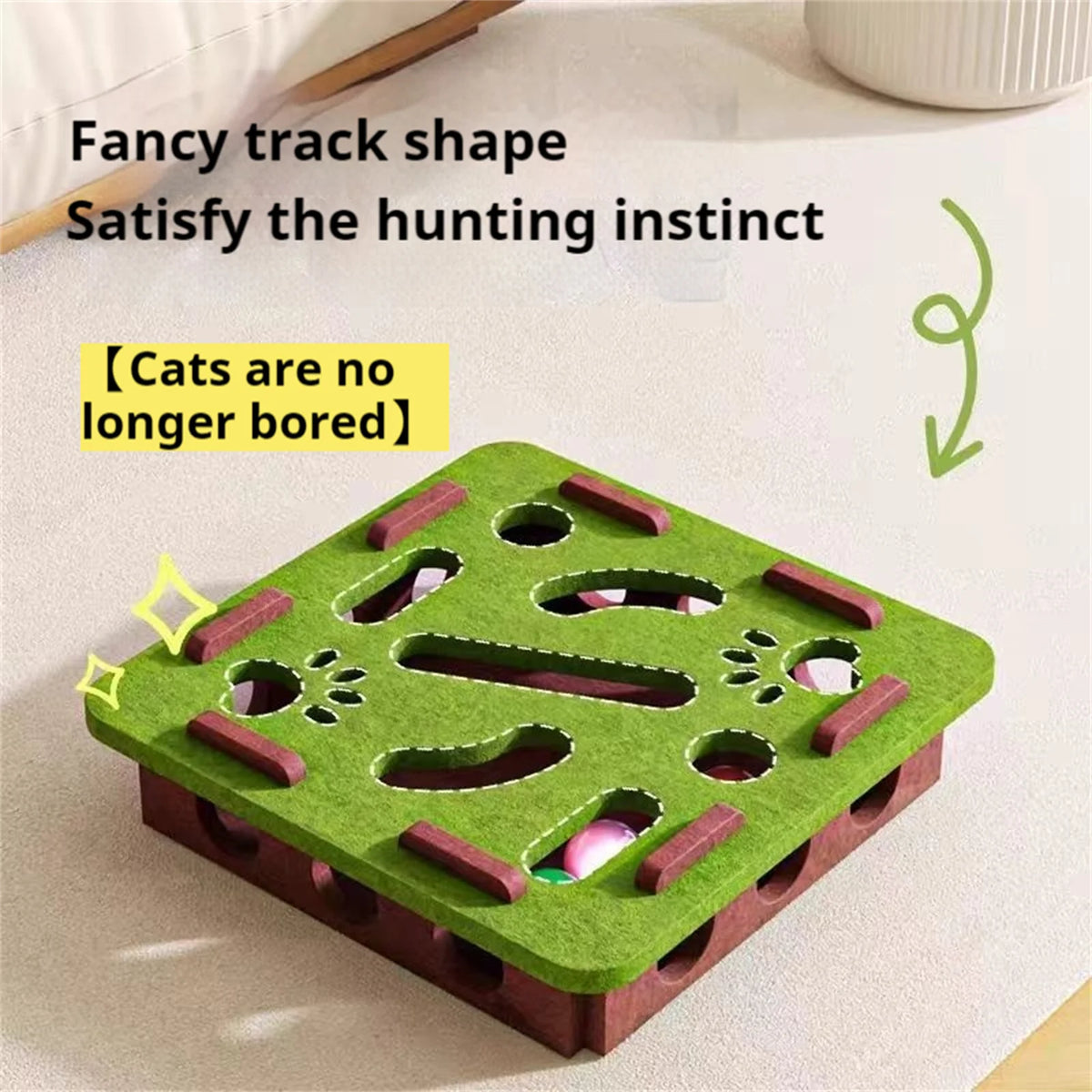 Cat Felt Puzzle Box, Interactive Maze Ball Toy for Indoor Cats and Kittens