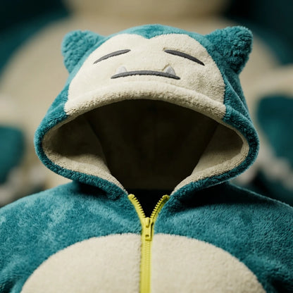 Snorlax Onesie Unisex Fleece Warm Cozy Zipper Hooded Romper Perfect for Party Cosplay Dress Up Role Play Gift Set
