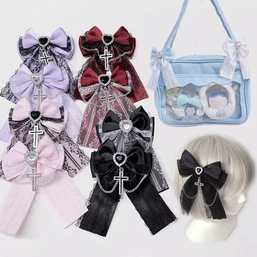 Gothic Lolita Lace Bow Hair Clips – Y2K Cute Ponytail Hairpins & Ita Bag Decoration for Girls