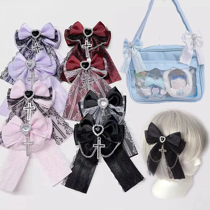Gothic Lolita Lace Bow Hair Clips – Y2K Cute Ponytail Hairpins & Ita Bag Decoration for Girls
