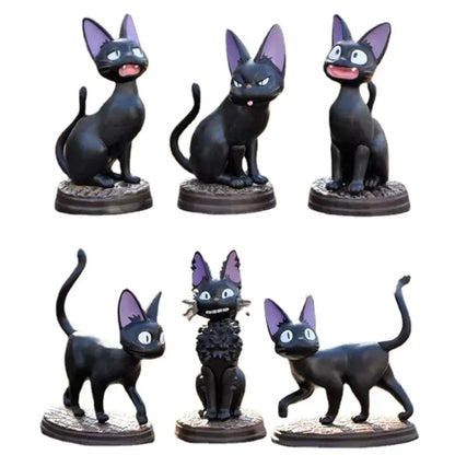 Studio Ghibli Kiki's Delivery Service Jiji Black Cat Figure Set - 6pcs PVC Mini Collectible Cats