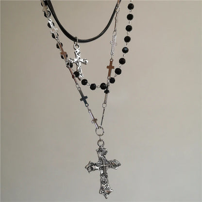 Punk Star Heart Cross Double Layer Chain Necklace – Y2K Grunge & EMO Rock Style for Men and Women