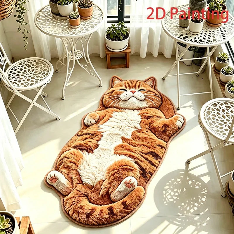 Cute Cat-Shaped Plush Floor Rug - Soft Irregular Bedroom Bedside Carpet Mat