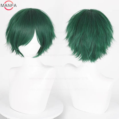 Short Straight Anime Cosplay Wig – 30cm Heat Resistant Synthetic Hair in Solid & Mixed Colors for Men and Women