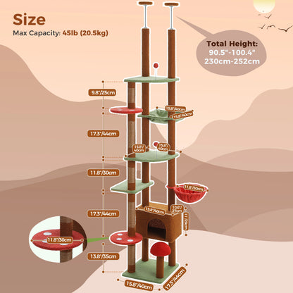 Cat Tree Floor to Ceiling Cat Tower Adjustable Height with Cat Condo Cozy Hammock and Scratching Post Tall Activity Tree Autumn Vibe