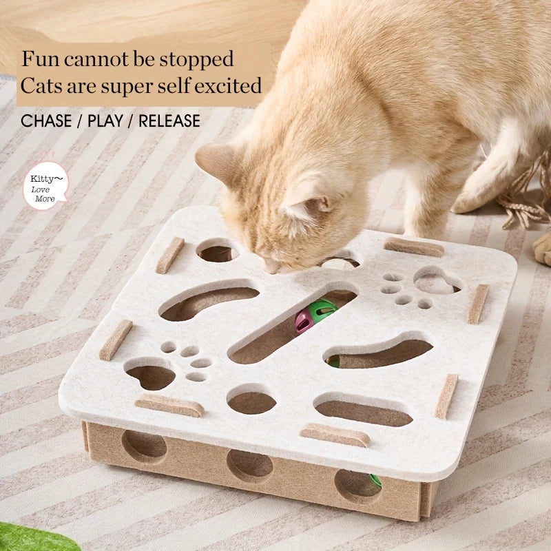 Felt Cat Puzzle Toy Box – Interactive Maze Tunnel with Bell Ball for Indoor Cats