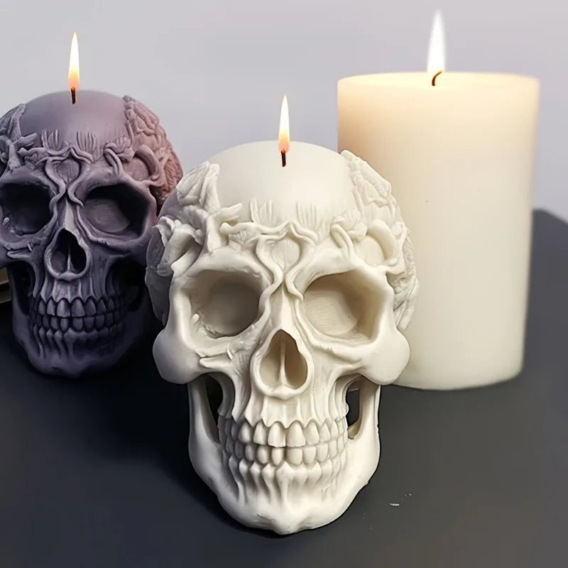 Skull Candle Mold Silicone 3D Flower Halloween DIY Resin & Soap Mold