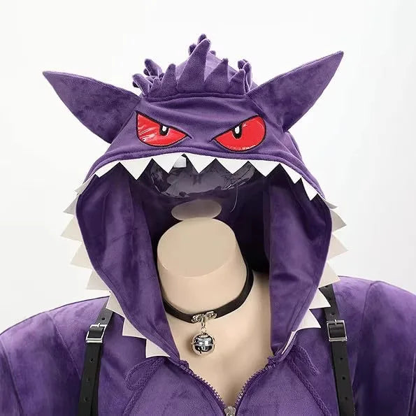 Purple Ghost Hooded Plush Bodysuit Cosplay Costume with Tail for Women