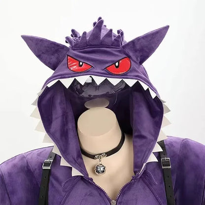 Purple Ghost Hooded Plush Bodysuit Cosplay Costume with Tail for Women