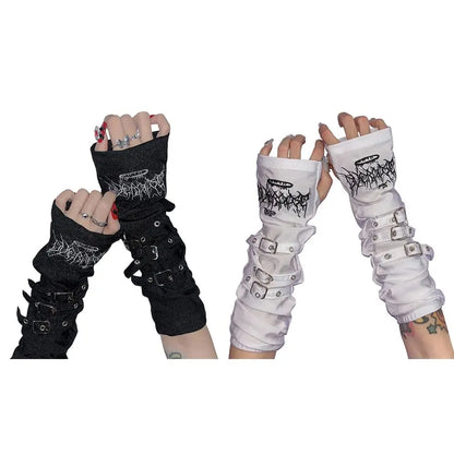 Gothic Metal Buckle Arm Sleeve Fingerless Gloves