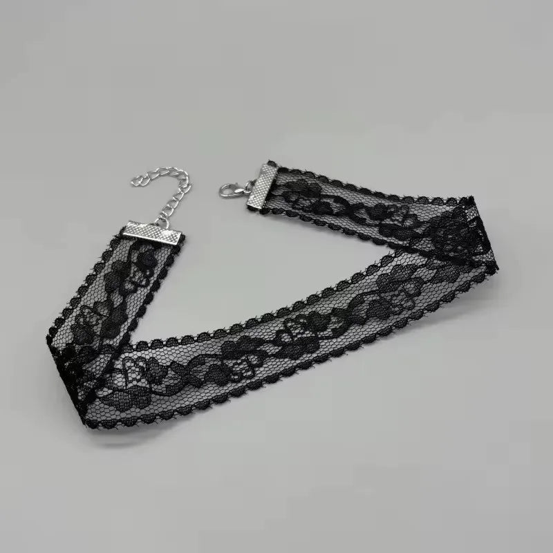Black Lace Flower Choker Necklace - Harajuku Gothic Short Collar for Women & Girls