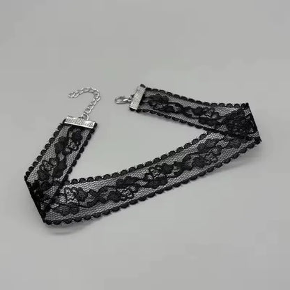 Black Lace Flower Choker Necklace - Harajuku Gothic Short Collar for Women & Girls