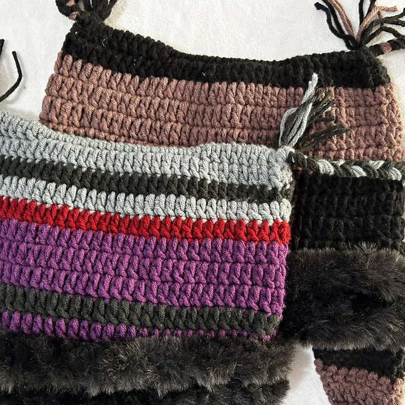 Japanese Pentagram Knit Beanie with Cat Ears – Striped Warm Winter Hat