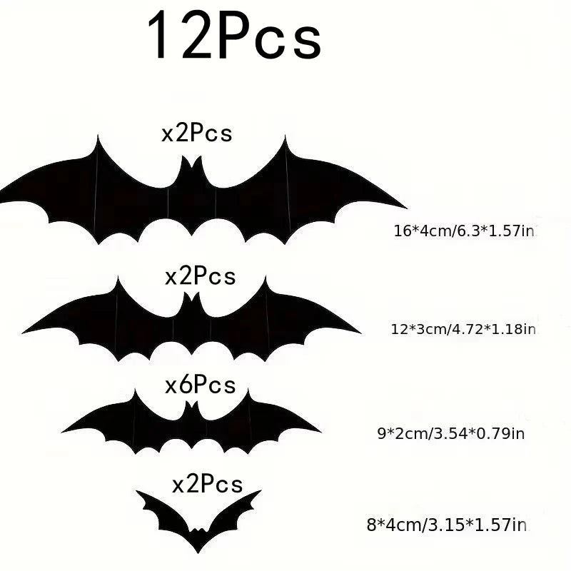 Halloween 3D Black Bat Wall Stickers 12-Piece Set for Home Window Party Decor