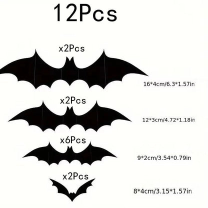 Halloween 3D Black Bat Wall Stickers 12-Piece Set for Home Window Party Decor