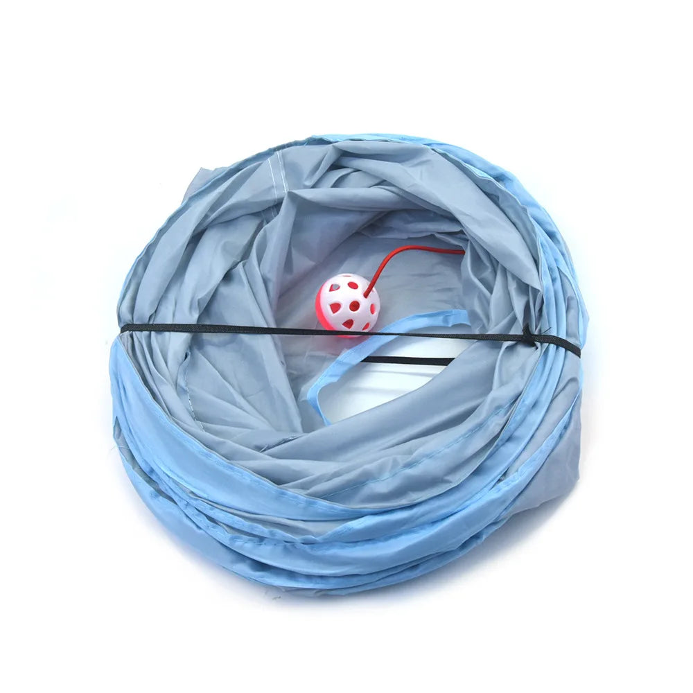 3-Way Foldable Cat Tunnel – Gray Pet Play Tube with Peep Hole for Kittens