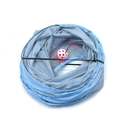 3-Way Foldable Cat Tunnel – Gray Pet Play Tube with Peep Hole for Kittens
