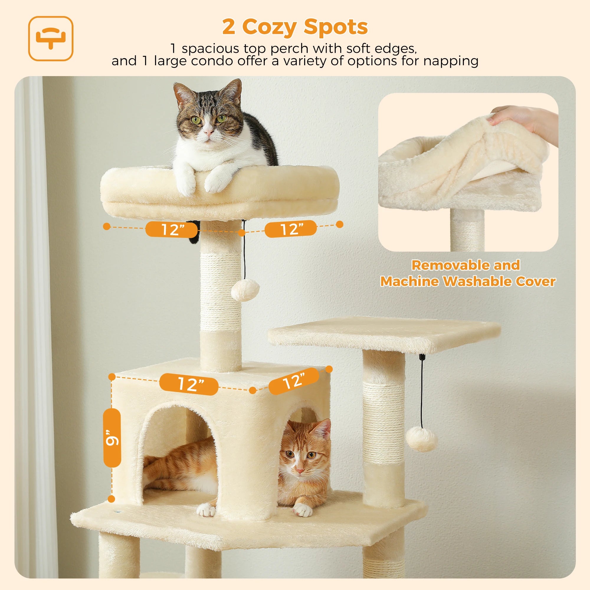 Large Cat Tree Tower with Hammock And Perches Sisal Scratching Posts Spacious Condos And Cat Toys for Indoor Cats Grey/Beige/Black